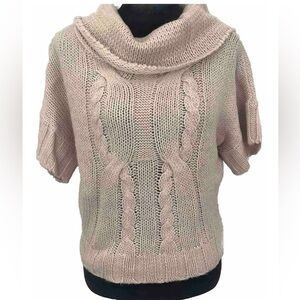 Women’s size M‎ beige short sleeve cowl neck knit sweater.
